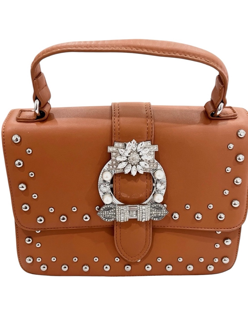 Western Brown Shoulder Bag Rhinestone Buckle Removable Strap New - Picture 3 of 9